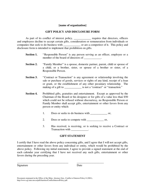 Gift Policy and Disclosure Form - Maryland Download Pdf