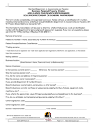 BPP Form 20 Application for Identification Number - Sole Proprietorship or General Partnership - Maryland