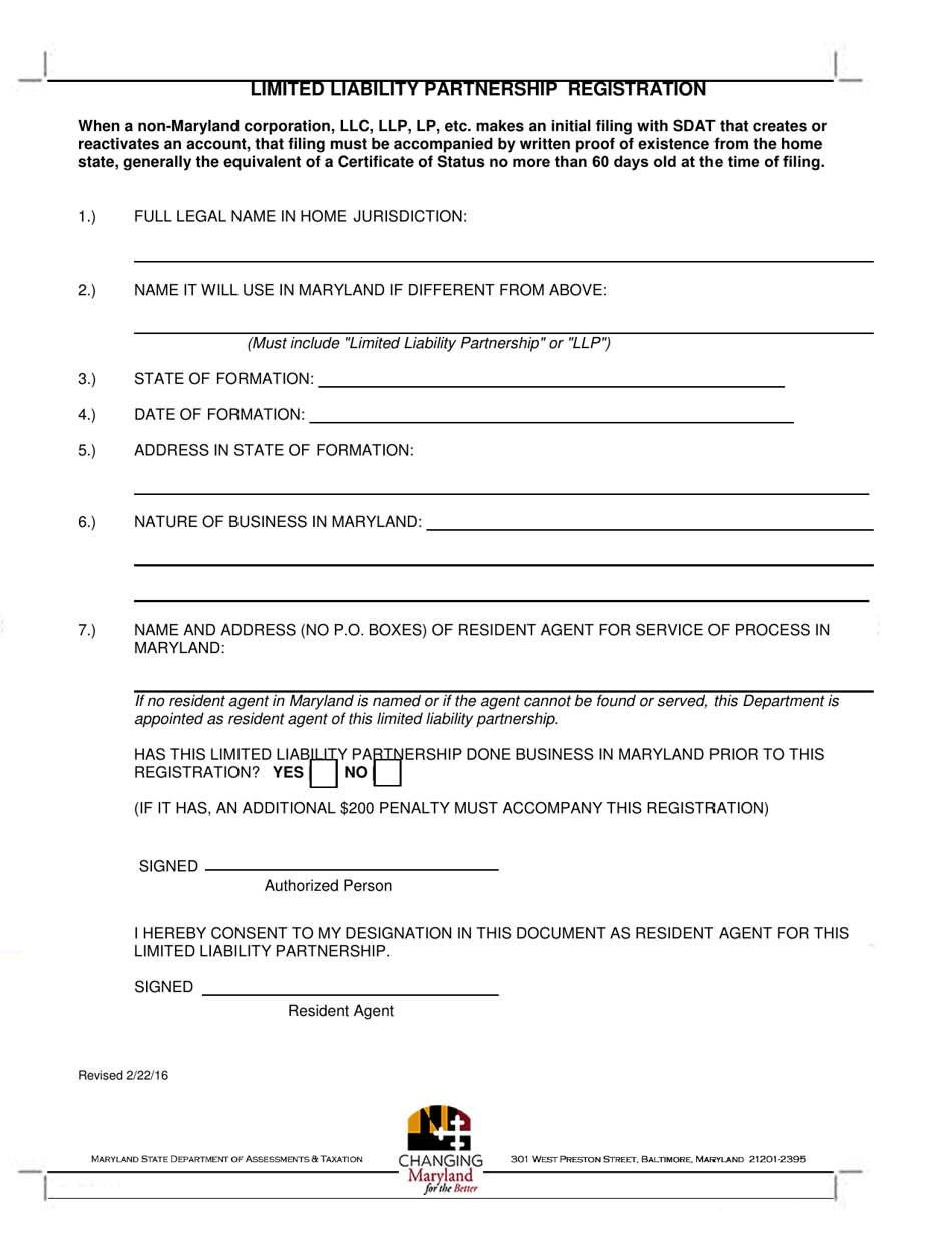 Limited Liability Partnership Registration - Maryland, Page 1
