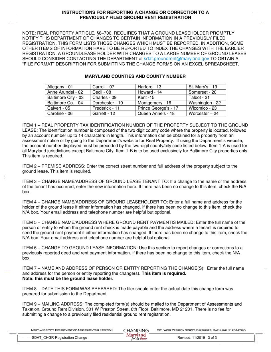 Reporting Form for Changes or Corrections - Maryland, Page 3