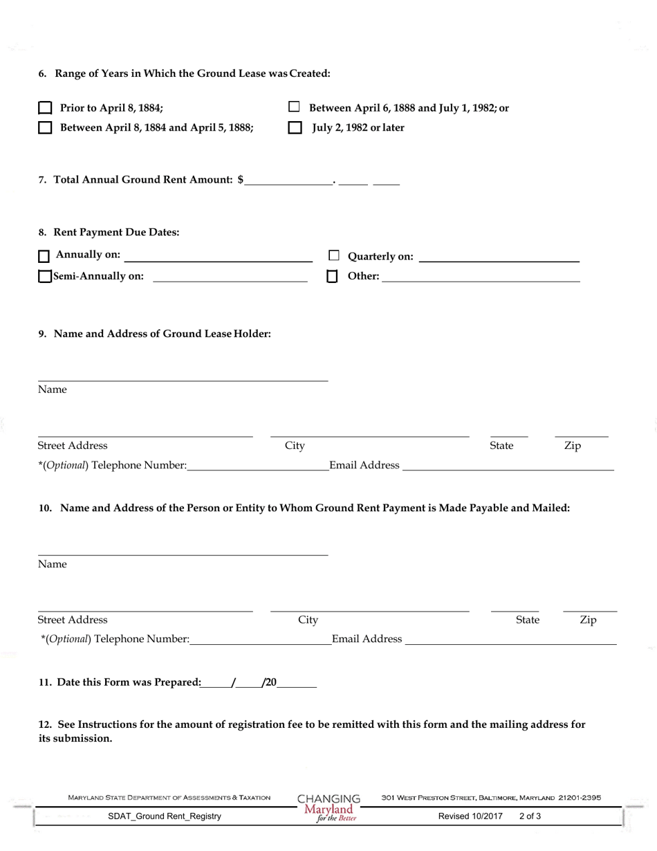 Maryland Ground Rent Registration Fill Out, Sign Online and Download