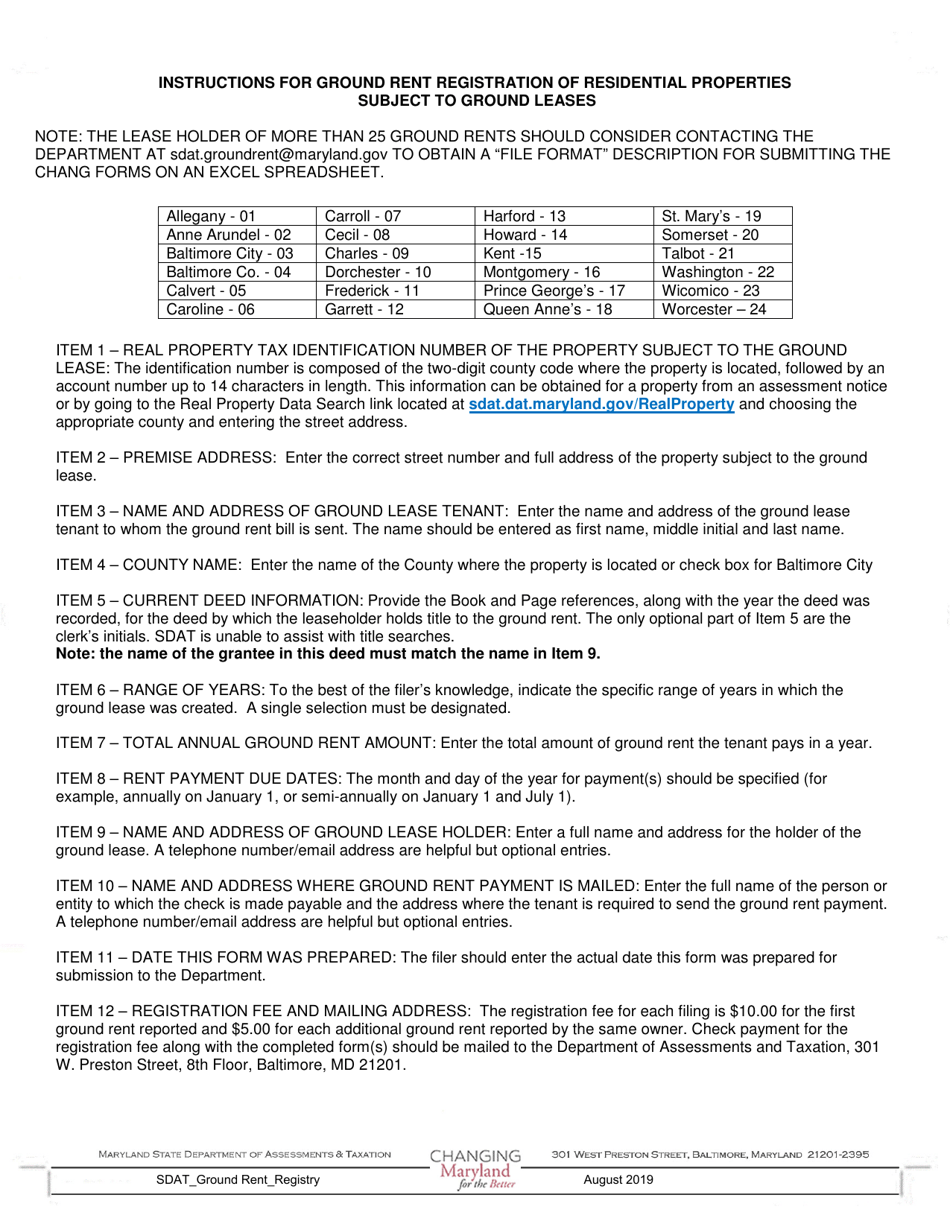 Maryland Ground Rent Registration Fill Out, Sign Online and Download