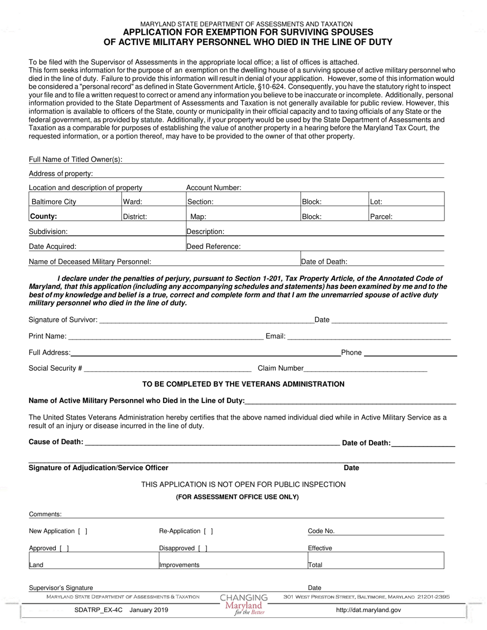 Form SDATRP_EX-4C Application for Exemption for Surviving Spouses - Maryland, Page 1