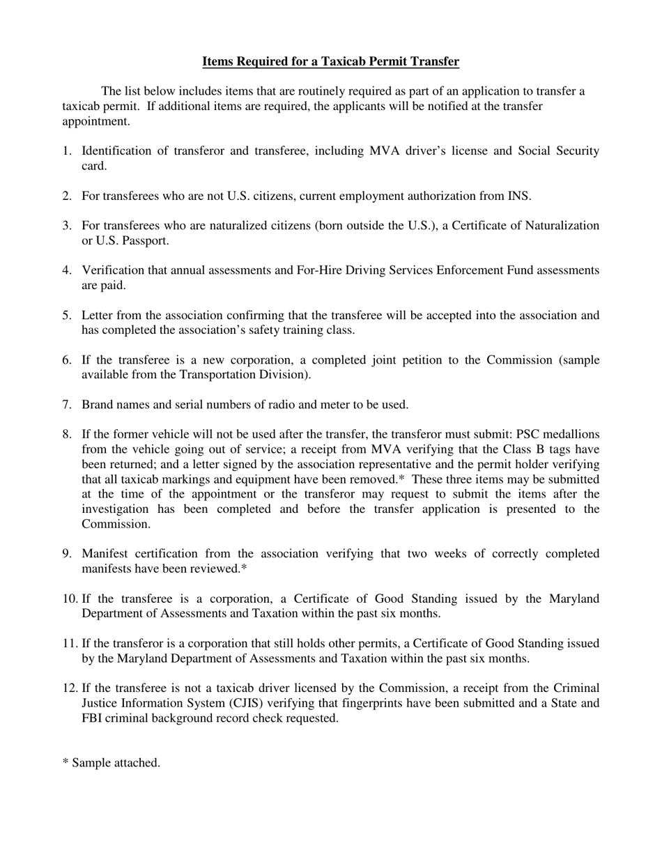 Procedures for Requesting a Transfer of a Taxicab Permit - Maryland, Page 3