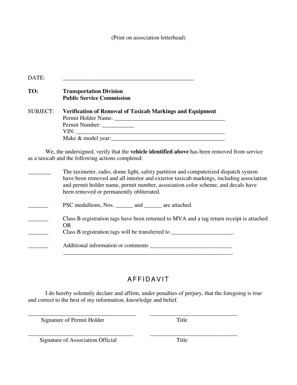 Procedures for Requesting a Transfer of a Taxicab Permit - Maryland, Page 5
