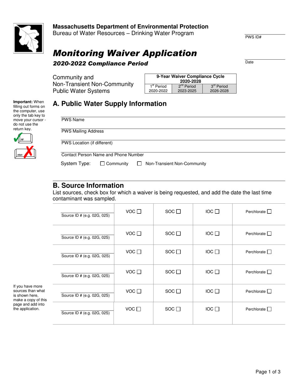 Monitoring Waiver Application - Massachusetts, Page 1