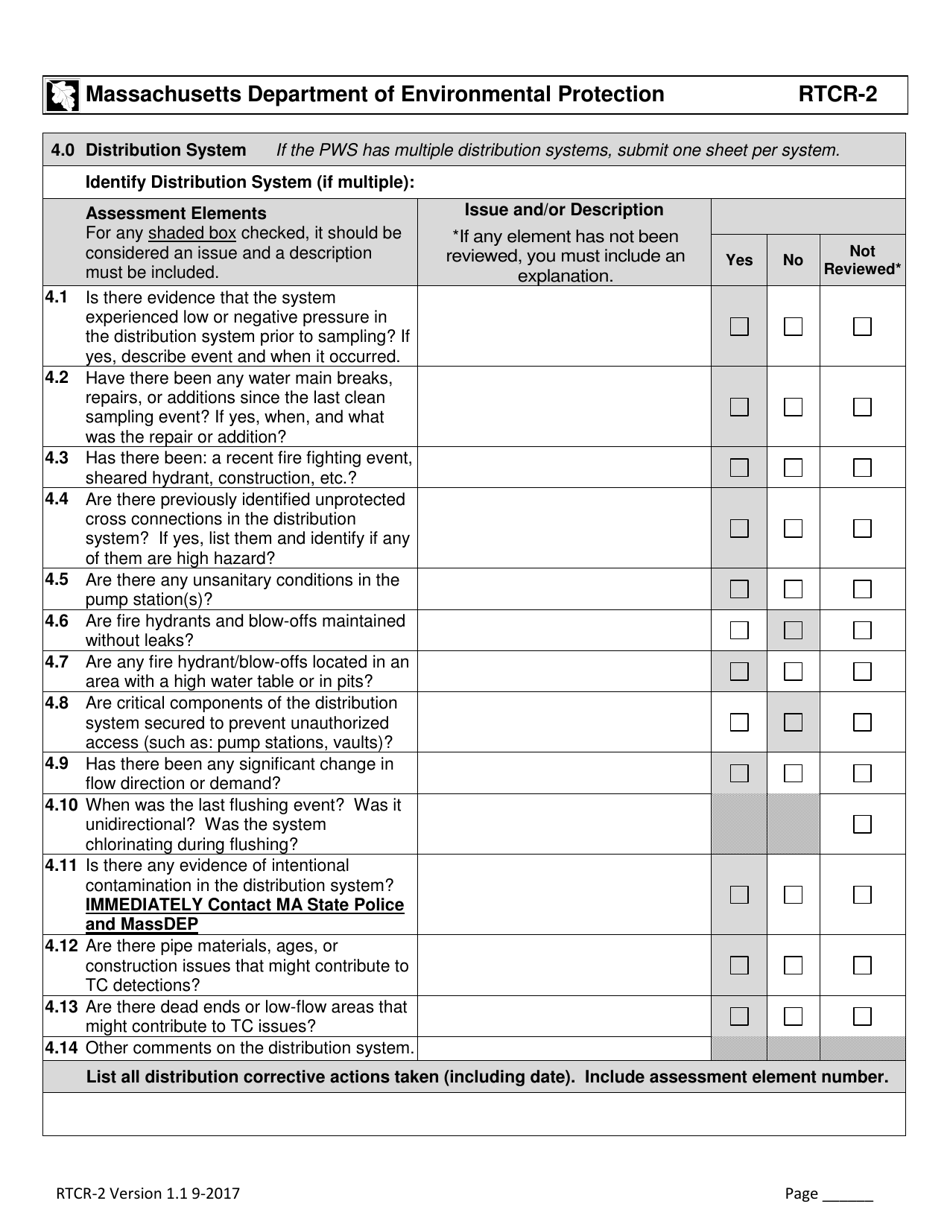Form RTCR-2 Coliform Bacteria Level 2 Assessment Form - Massachusetts, Page 6