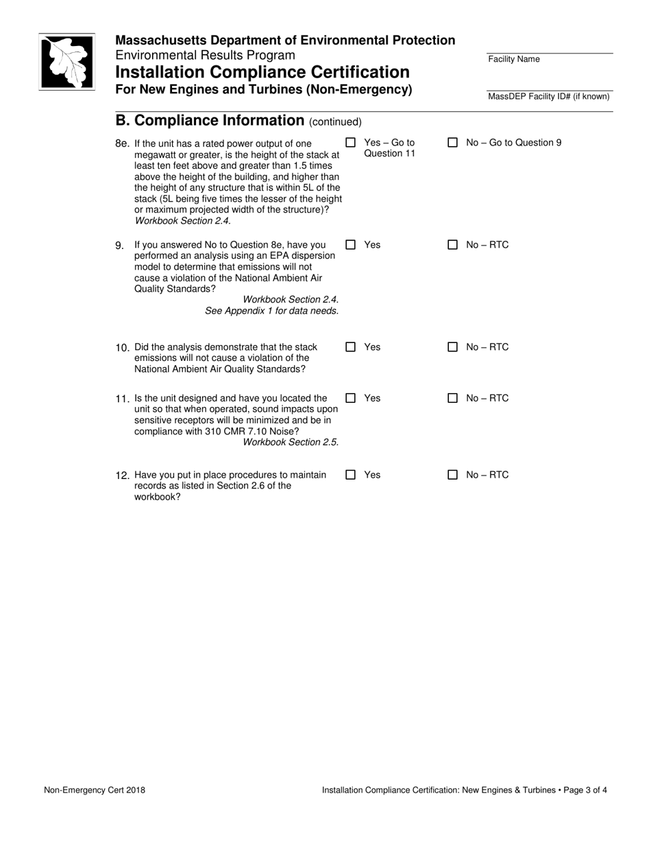 Installation Compliance Certification for New Engines and Turbines (Non-emergency) - Massachusetts, Page 3