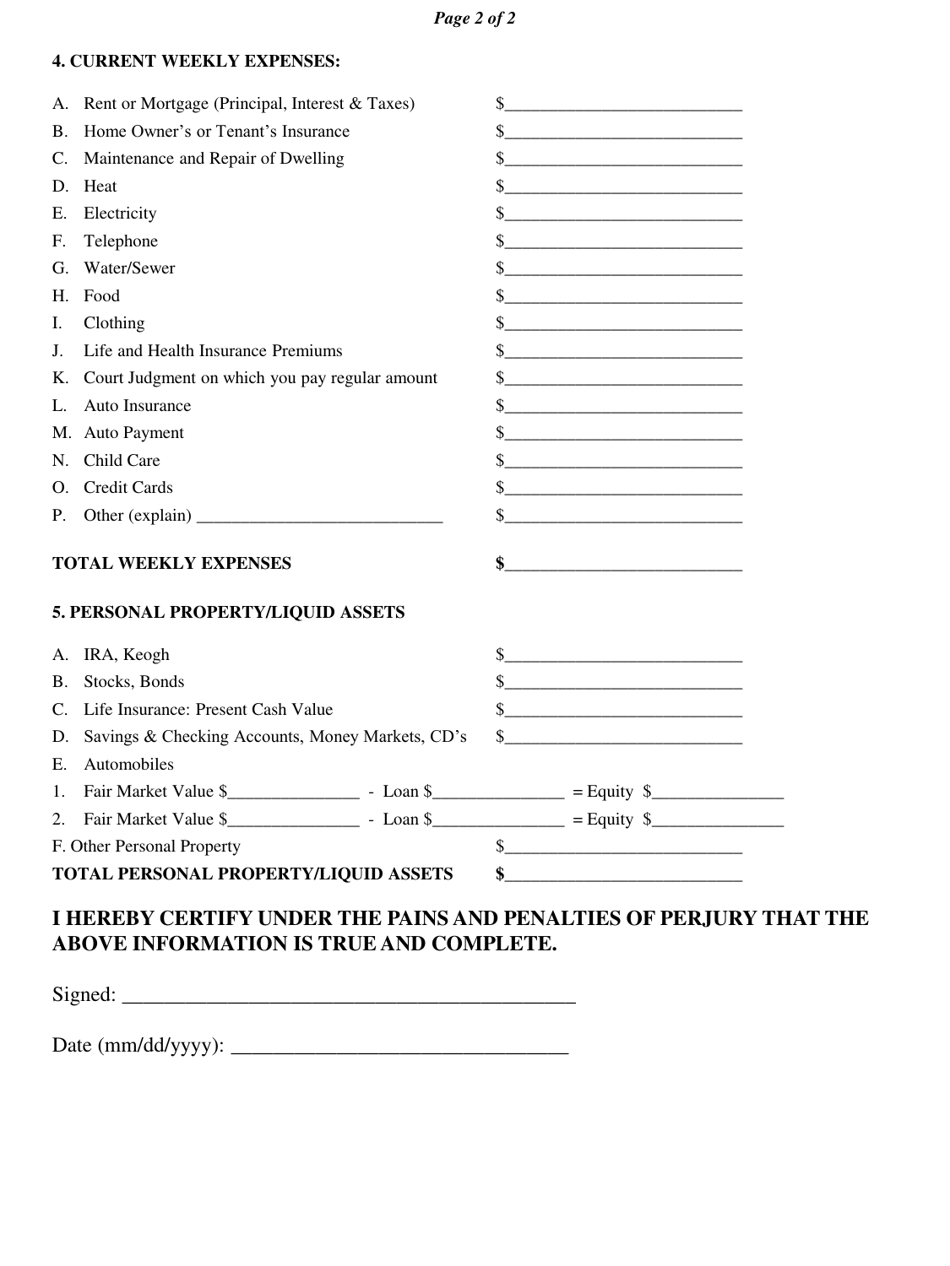 Form 132 Affidavit in Support of Employees Request for Speedy Conference Because of Hardship - Massachusetts, Page 2