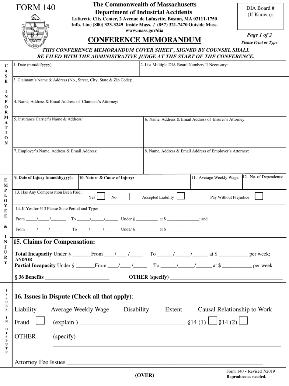 Form 140 Download Fillable PDF or Fill Online Conference Memorandum ...