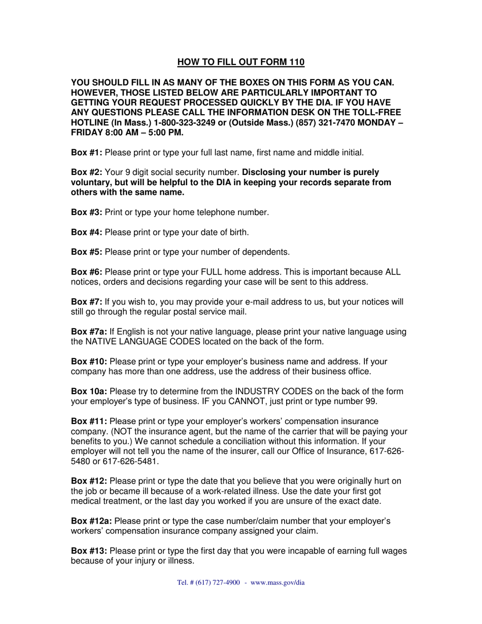 Instructions for Form 110 Employee Claim - Massachusetts, Page 2