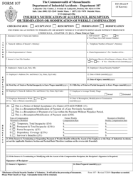 Form 107 Insurer's Notification of Acceptance, Resumption, Termination or Modification of Weekly Compensation - Massachusetts