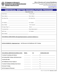 Form 151 Individual Written Rehabilitation Program - Massachusetts