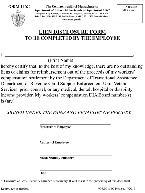 Form 116C Lien Disclosure Form - Massachusetts