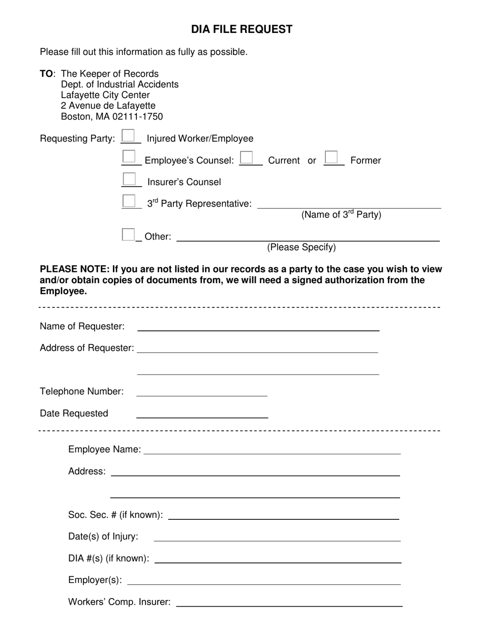 Request to Records Access Office for File Information - Massachusetts, Page 1