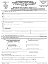 Form 123 Agreement Under Section 37 or 37a - Massachusetts