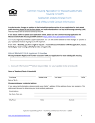 Document preview: Champ Application Update/Change Form - Head of Household Contact Information - Massachusetts