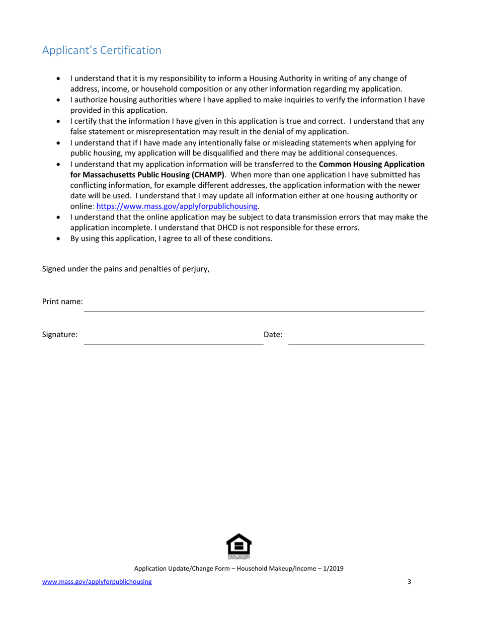 Champ Application Update / Change Form - Household Makeup  Income - Massachusetts, Page 3