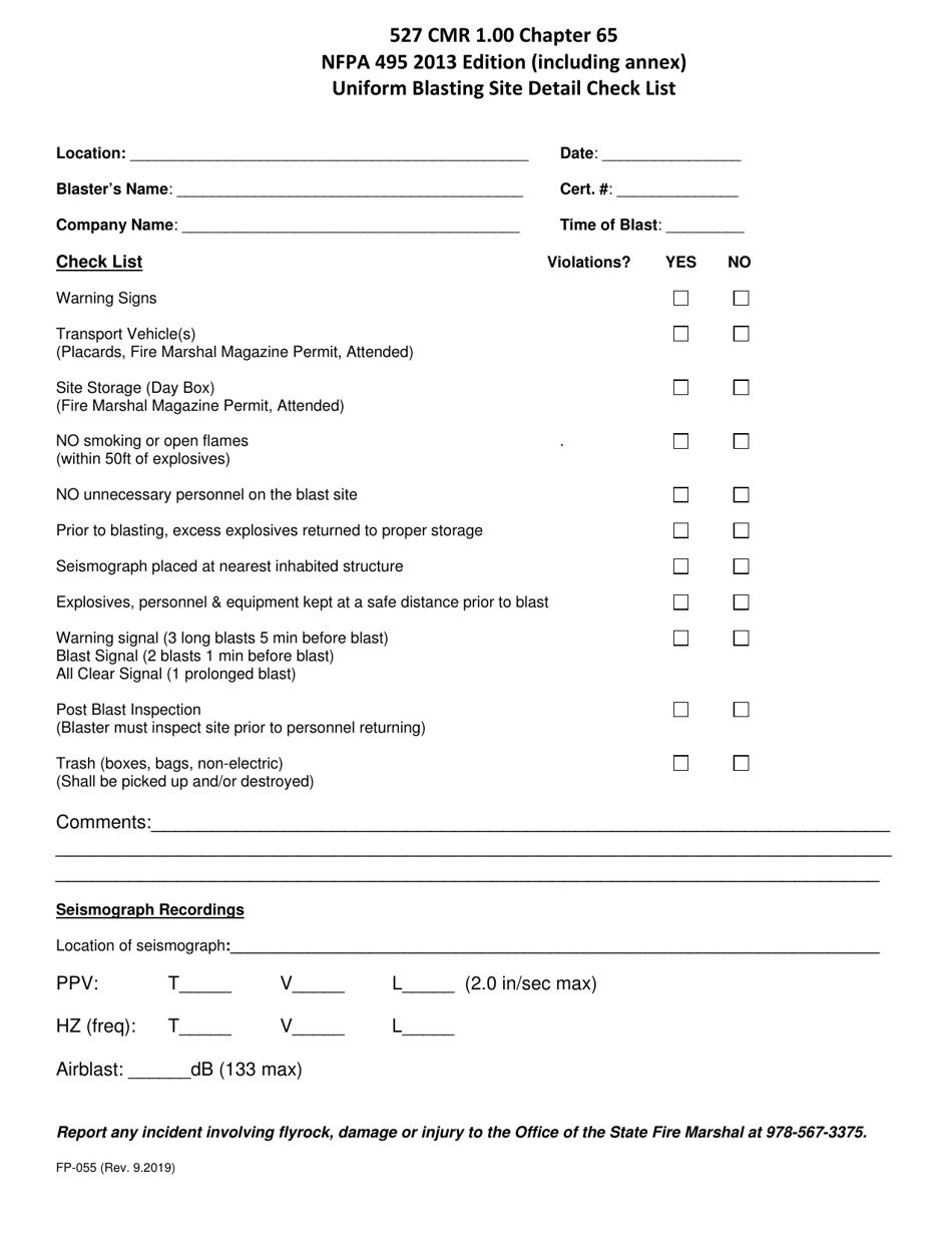Form FP055 Download Printable PDF or Fill Online Uniform Blasting Site