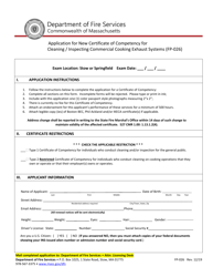 Form FP-026 Application for New Certificate of Competency for Cleaning / Inspecting Commercial Cooking Exhaust Systems - Massachusetts