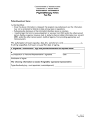 Authorization for Release of Psychotherapy Notes - Two Way - Massachusetts, Page 2