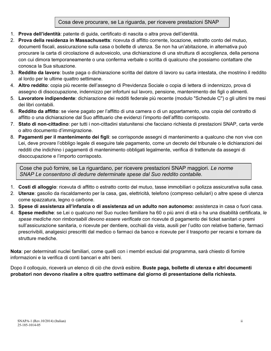 Form SNAPA-1 Snap Benefits Application - Massachusetts (Italian), Page 2