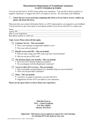 Form CF-1 &quot;Client Feedback Form&quot; - Massachusetts