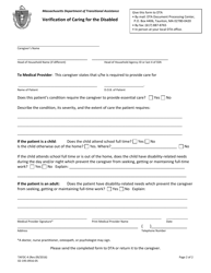 Form TAFDC-4 Verification of Caring for the Disabled - Massachusetts, Page 2