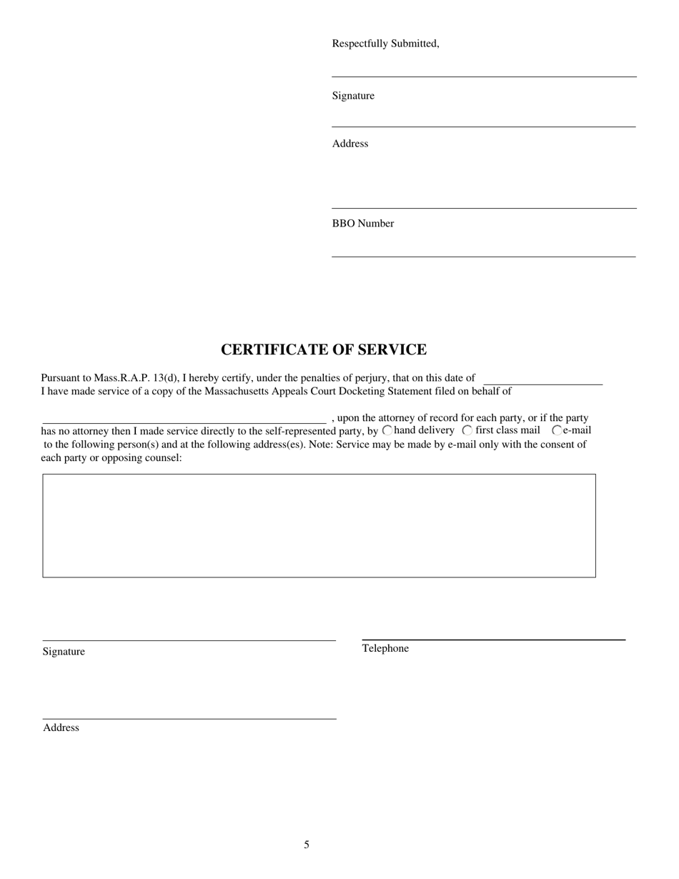 Criminal Docketing Statement - Massachusetts, Page 5