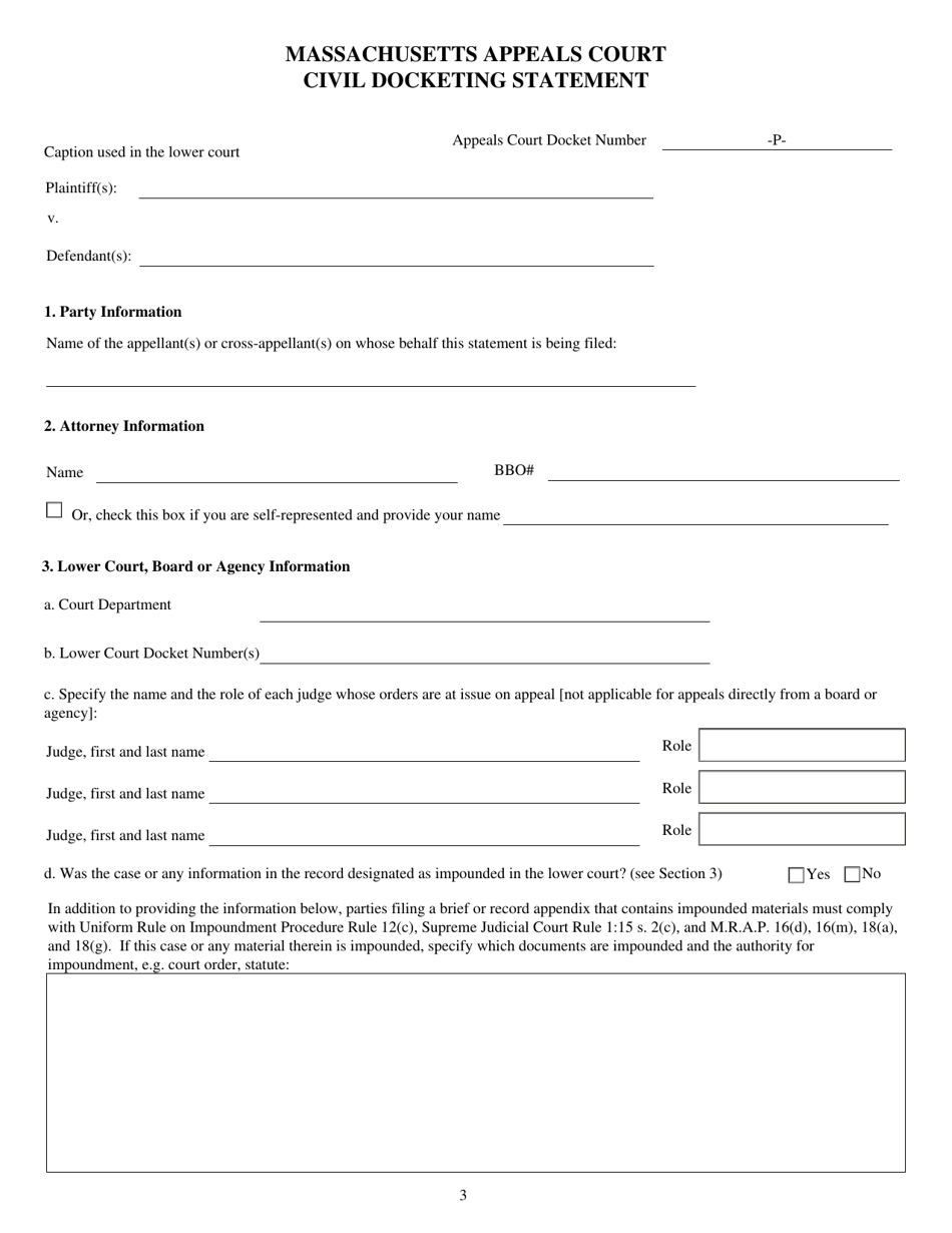Civil Docketing Statement - Massachusetts, Page 3