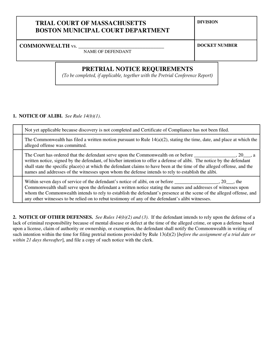 Pretrial Notice Requirements - Boston, Massachusetts, Page 1