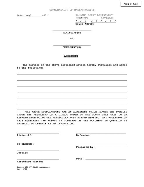 Civil Agreement - Massachusetts Download Pdf