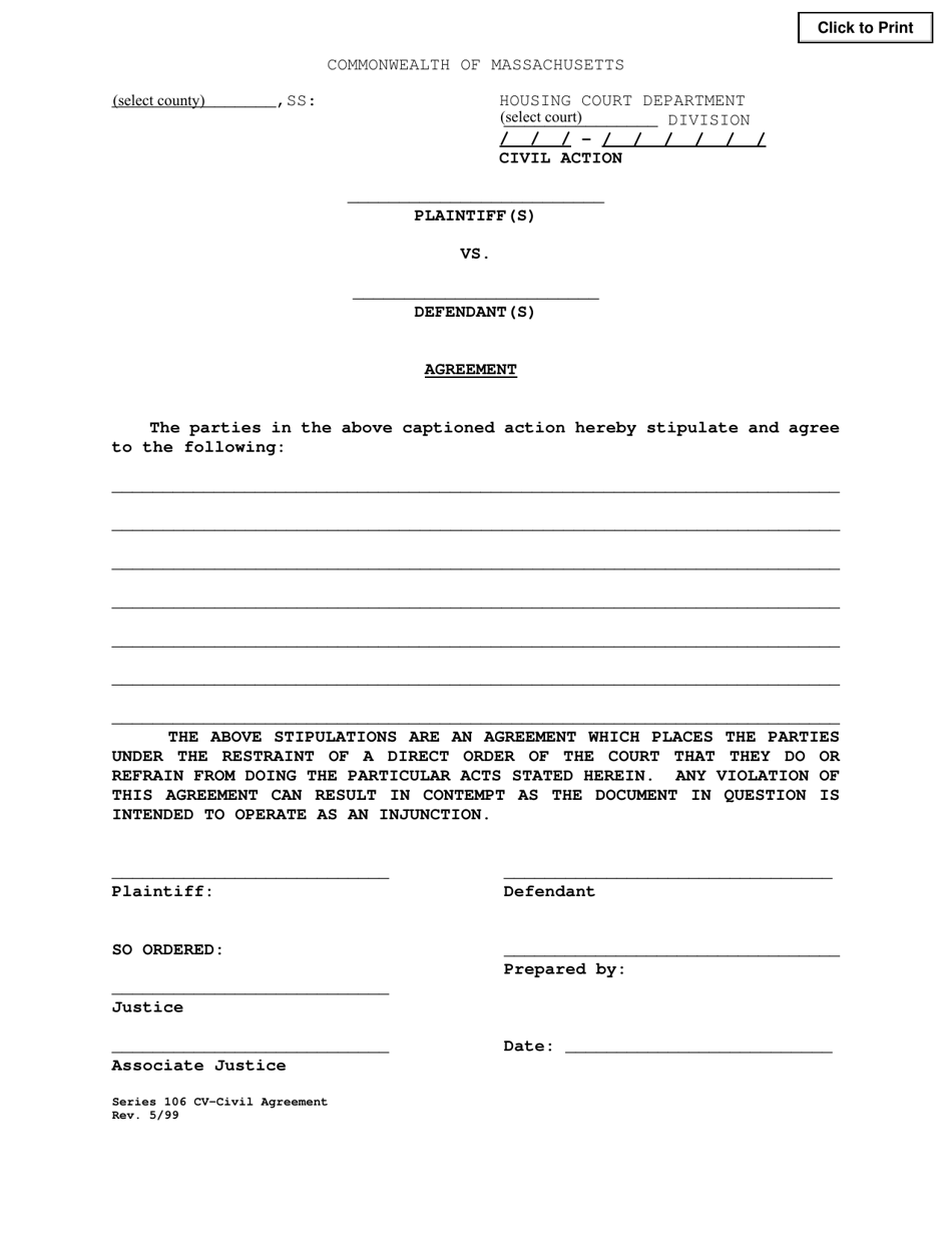 Civil Agreement - Massachusetts, Page 1