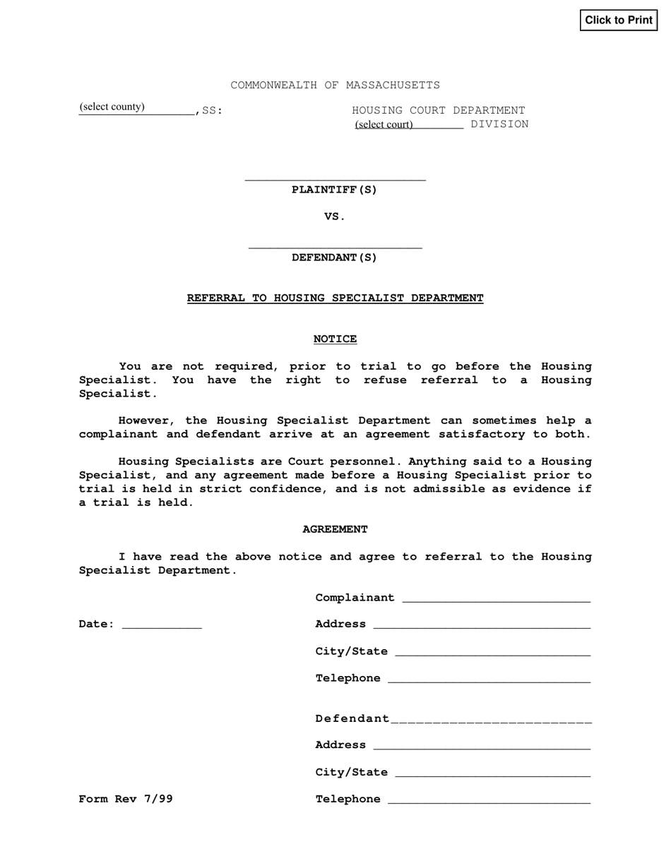 Referral to Housing Specialist Department - Massachusetts, Page 1
