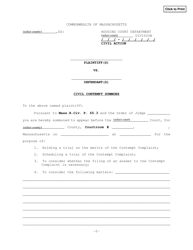 Document preview: Civil Contempt Summons - Massachusetts