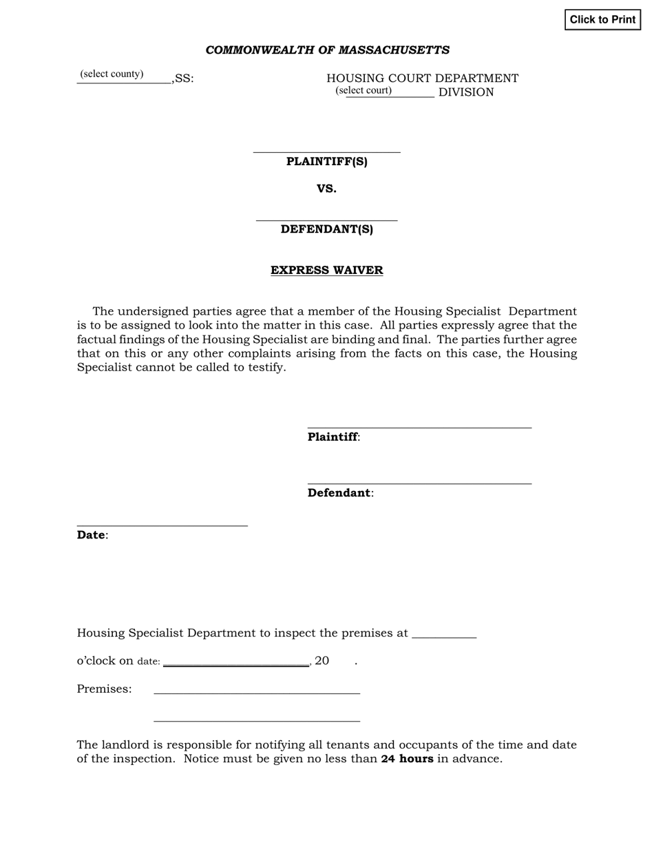 Express Waiver - Massachusetts, Page 1