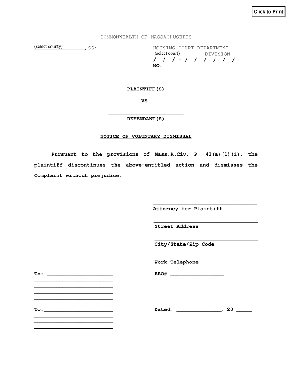 Notice of Voluntary Dismissal - Massachusetts, Page 1