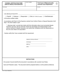 Form JV-121 Counsel Certification Form Dispute Resolution Services - Massachusetts