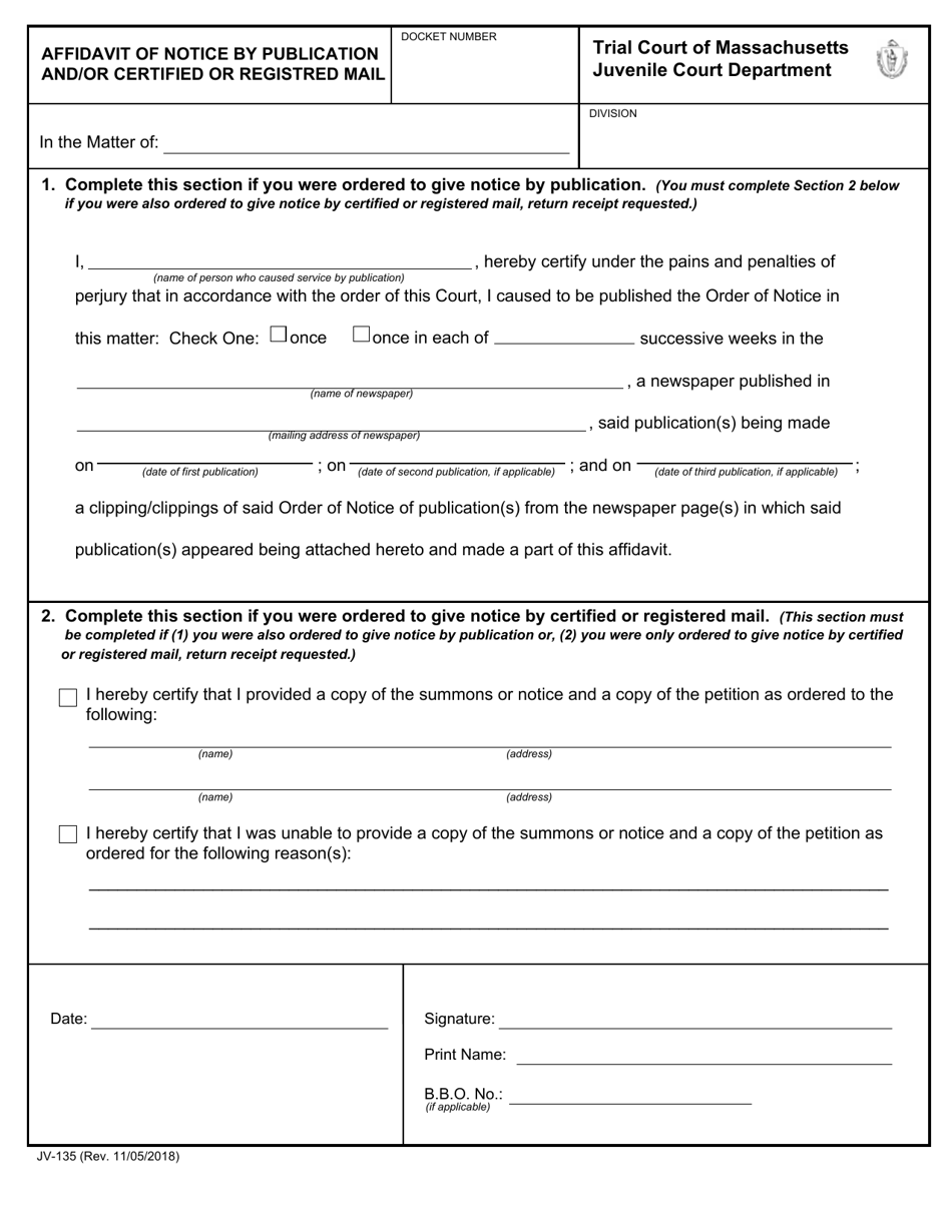 Form JV-135 - Fill Out, Sign Online and Download Fillable PDF ...