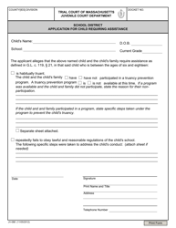 Document preview: Form JV-088 School District Application for Child Requiring Assistance - Massachusetts
