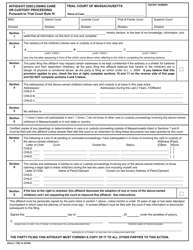 Form OCAJ-1 TRC IV &quot;Affidavit Disclosing Care or Custody Proceeding Pursuant to Trial Court Rule Iv&quot; - Massachusetts