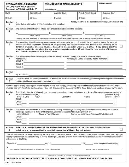 Form OCAJ-1 TRC IV  Printable Pdf