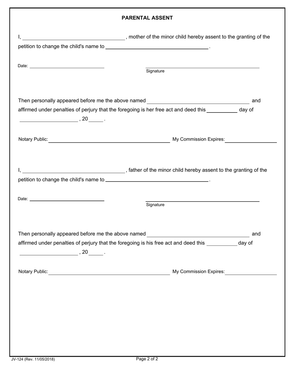 Form JV-124 Petition for Change of Name - Massachusetts, Page 2