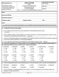 Document preview: Form JV-082 Application for Appointment as Court Investigator - Massachusetts