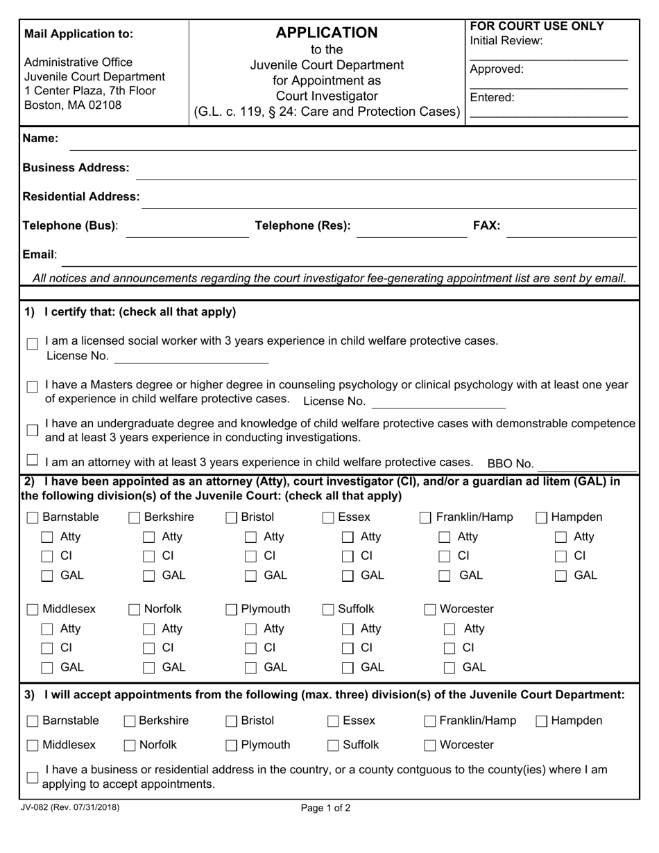 Form JV-082 Download Fillable PDF or Fill Online Application for ...