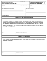 Form JV-164 Court Investigator&#039;s Certificate of Services - Massachusetts