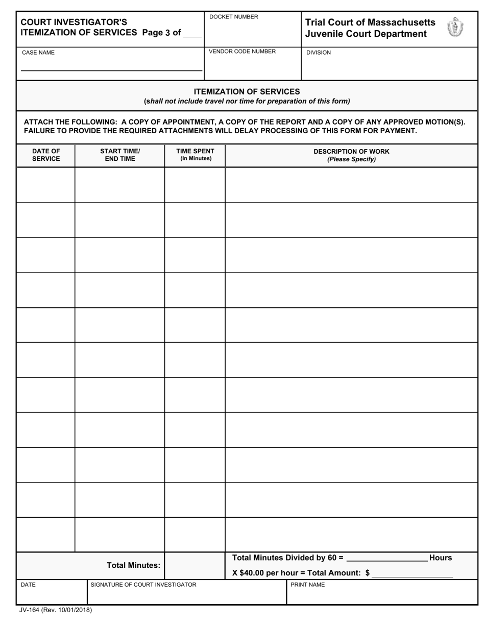 Form JV-164 Court Investigators Certificate of Services - Massachusetts, Page 3