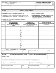 Form JV-005 Tender of Plea or Admission &amp; Waiver of Rights - Massachusetts