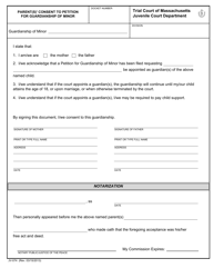 Document preview: Form JV-074 Parent(S)' Consent to Petition for Guardianship of Minor - Massachusetts