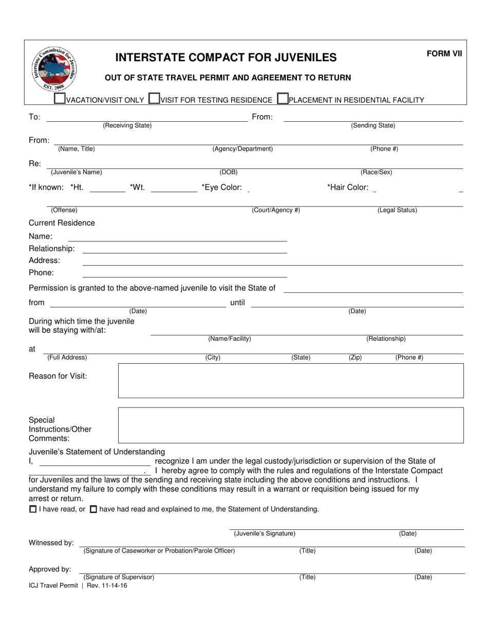 ICJ Form VII Download Fillable PDF Or Fill Online Out Of State Travel 